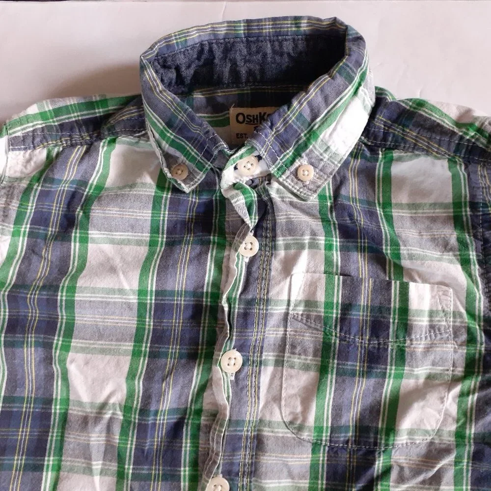 Oshkosh Boys Shirt Button Down Blue Green Plaid Long Sleeve Size 3T